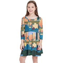 City Buildings Urban Dawn Kids  Quarter Sleeve Skater Dress by Sarkoni