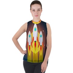 Rocket Take Off Missiles Cosmos Mock Neck Chiffon Sleeveless Top by Sarkoni