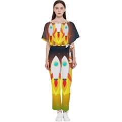 Rocket Take Off Missiles Cosmos Batwing Lightweight Chiffon Jumpsuit by Sarkoni