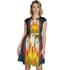 Rocket Take Off Missiles Cosmos Cap Sleeve High Waist Dress by Sarkoni