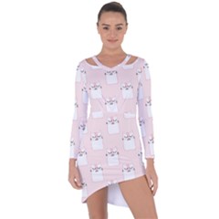 Pattern Pink Cute Sweet Fur Cats Asymmetric Cut-out Shift Dress by Sarkoni