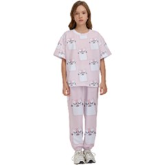 Pattern Pink Cute Sweet Fur Cats Kids  T-shirt And Pants Sports Set by Sarkoni