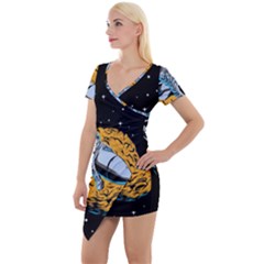 Astronaut Planet Space Science Short Sleeve Asymmetric Mini Dress by Sarkoni