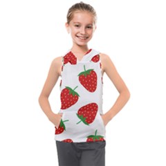 Seamless Pattern Fresh Strawberry Kids  Sleeveless Hoodie by Sarkoni