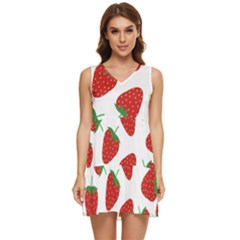 Seamless Pattern Fresh Strawberry Tiered Sleeveless Mini Dress by Sarkoni