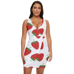 Seamless Pattern Fresh Strawberry Draped Bodycon Dress by Sarkoni