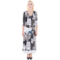 Cute Cat Hand Drawn Cartoon Style Quarter Sleeve Wrap Maxi Dress by Grandong