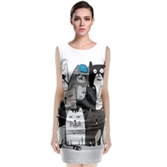 Cute Cat Hand Drawn Cartoon Style Sleeveless Velvet Midi Dress by Grandong