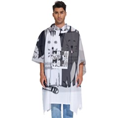 Cute Cat Hand Drawn Cartoon Style Men s Hooded Rain Ponchos by Grandong