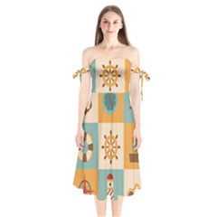 Nautical Elements Collection Shoulder Tie Bardot Midi Dress by Grandong