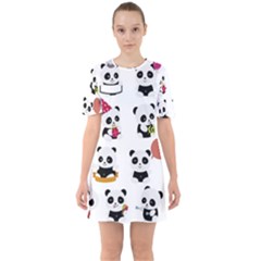 Playing Pandas Cartoons Sixties Short Sleeve Mini Dress by Apen