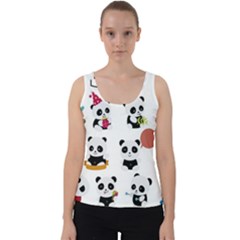 Playing Pandas Cartoons Velvet Tank Top by Apen