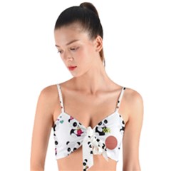 Playing Pandas Cartoons Woven Tie Front Bralet by Apen