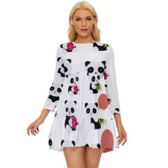 Playing Pandas Cartoons Long Sleeve Babydoll Dress by Apen