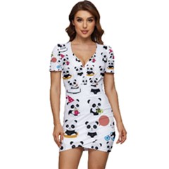 Playing Pandas Cartoons Low Cut Cap Sleeve Mini Dress by Apen