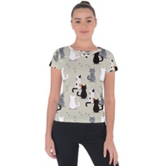 Cute Cat Seamless Pattern Short Sleeve Sports Top  by Apen