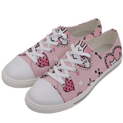 Cartoon Cute Valentines Day Doodle Heart Love Flower Seamless Pattern Vector Women s Low Top Canvas Sneakers by Apen