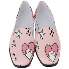 Cartoon Cute Valentines Day Doodle Heart Love Flower Seamless Pattern Vector Women s Classic Loafer Heels by Apen