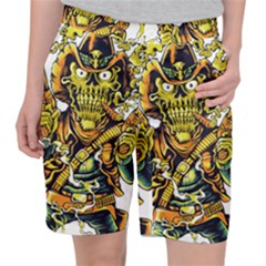 Cowboy Skeleton With Gun Illustration Women s Pocket Shorts by Sarkoni