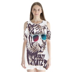 Krazy Katz 3d Tiger Roar Animal Shoulder Cutout Velvet One Piece by Sarkoni