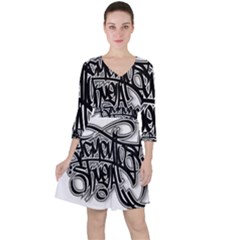 Hip Hop Music Drawing Art Graffiti Quarter Sleeve Ruffle Waist Dress by Sarkoni