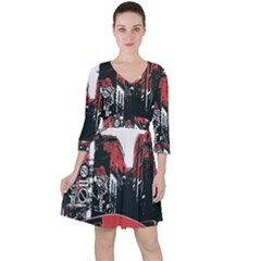 Cars City Fear This Poster Quarter Sleeve Ruffle Waist Dress by Sarkoni