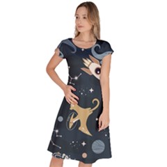 Space Theme Art Pattern Design Wallpaper Classic Short Sleeve Dress by Proyonanggan