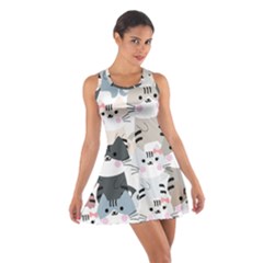 Cute Cat Couple Seamless Pattern Cartoon Cotton Racerback Dress by Bedest