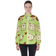 Cute Hand Drawn Cat Seamless Pattern Women s High Neck Windbreaker by Bedest