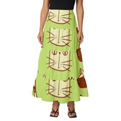 Cute Hand Drawn Cat Seamless Pattern Tiered Ruffle Maxi Skirt by Bedest