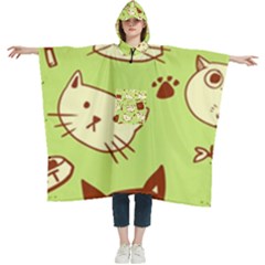 Cute Hand Drawn Cat Seamless Pattern Women s Hooded Rain Ponchos by Bedest