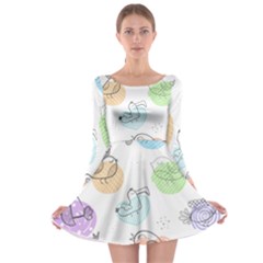 Cartoon Bird Cute Doodle Bird Long Sleeve Skater Dress by Bedest