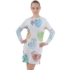 Cartoon Bird Cute Doodle Bird Long Sleeve Hoodie Dress by Bedest