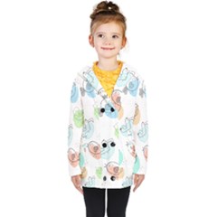 Cartoon Bird Cute Doodle Bird Kids  Double Breasted Button Coat by Bedest