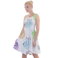 Cartoon Bird Cute Doodle Bird Knee Length Skater Dress by Bedest