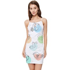 Cartoon Bird Cute Doodle Bird Summer Tie Front Dress by Bedest