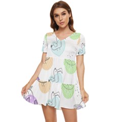 Cartoon Bird Cute Doodle Bird Tiered Short Sleeve Babydoll Dress by Bedest