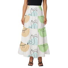 Cartoon Bird Cute Doodle Bird Tiered Ruffle Maxi Skirt by Bedest