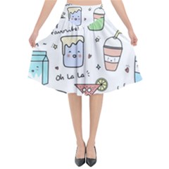 Drinks Cocktails Doodles Coffee Flared Midi Skirt by Apen