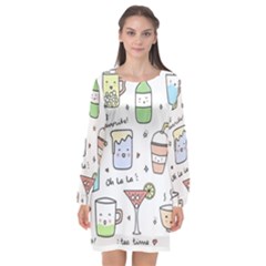 Drinks Cocktails Doodles Coffee Long Sleeve Chiffon Shift Dress  by Apen