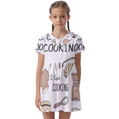 I Love Cooking Baking Utensils Knife Kids  Asymmetric Collar Dress by Apen