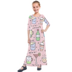 Drink Cocktail Doodle Coffee Kids  Quarter Sleeve Maxi Dress by Apen