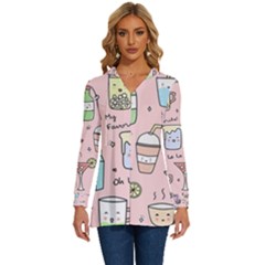 Drink Cocktail Doodle Coffee Long Sleeve Drawstring Hooded Top by Apen