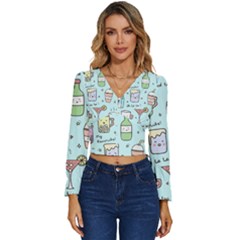 Drinks Cocktails Doodle Coffee Long Sleeve V-neck Top by Apen