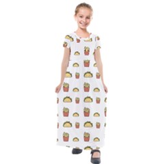 Fries Taco Pattern Fast Food Kids  Short Sleeve Maxi Dress by Apen