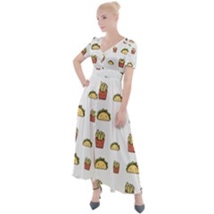 Fries Taco Pattern Fast Food Button Up Short Sleeve Maxi Dress by Apen