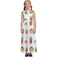 Fries Taco Pattern Fast Food Kids  Satin Sleeveless Maxi Dress by Apen