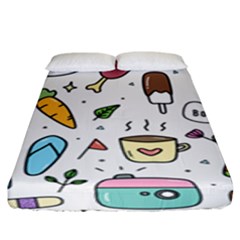 Doodle Fun Food Drawing Cute Fitted Sheet (king Size) by Apen