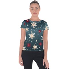 Snowflakes Winter Snow Short Sleeve Sports Top  by Apen