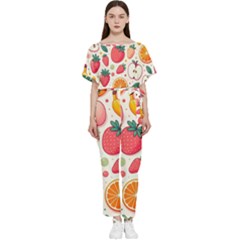 Fruit Sweet Pattern Batwing Lightweight Chiffon Jumpsuit by Ravend